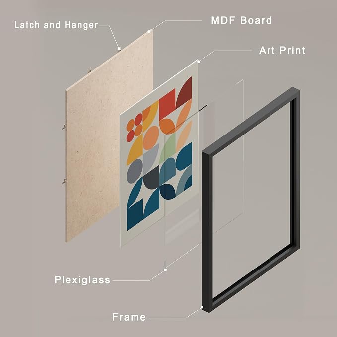 SIGNWIN Framed Mid-Century Modern Colorful Geometric Polygons Wall Art, Set of 4 Abstract Geometric Wall Decor Prints, Nature Wilderness Wall Décor for Living Room, Bedroom - 12"x16" Black