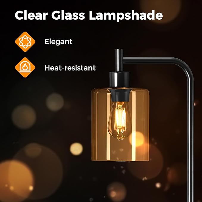 Tangkula Industrial Floor Lamp, Modern Standing Lamp with Hanging Glass Lampshade & Foot Switch, Tall Pole Light with E26 Standard Base for Living Room, Bedroom & Office (Black, 1-Light)