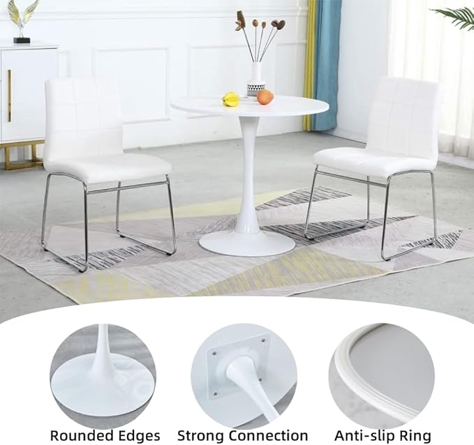 Round Dining Table White with Pedestal Base,31.5" Modern Tulip Dining Room Table for 1-4 People,Pedestal Dining Table with Round Top for Kitchen Living Room (Tulip Dining Table White)