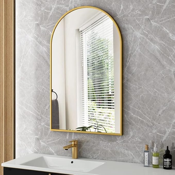 Gold Arched Bathroom Mirror for Wall-36"X24" Wall Mirror for Living Room, Bedroom, Bathroom, Dressing Room Hanging Vanity Mirror for Wall Decoration