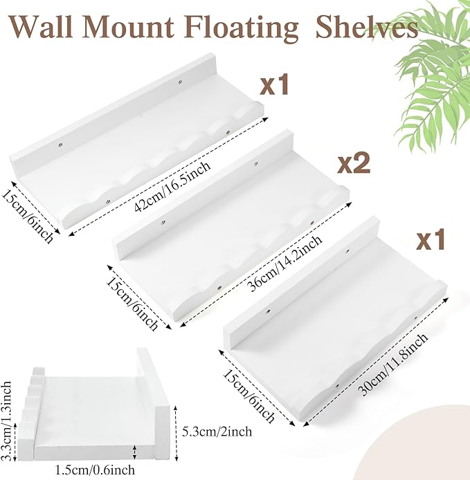 Suzile Set of 4 Floating Nursery Book Shelves for Wall Wood Floating Bookshelves Picture Small Ledge Shelf for Wall Boys Girls Teen Room Bathroom Bedroom Decor Storage(White)
