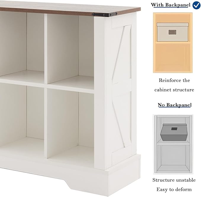 8 Cube Storage Organizer, 2 Tier Book Shelf with Led Lights, Farmhouse Book Shelves for Living Room, Horizontal Toy Storage Bookshelf, Wood Display Bookcase Cabinet for Bedroom, Office, White