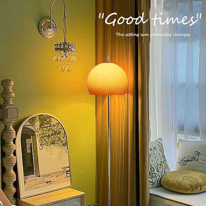 Orange Mushroom Floor Lamp, 66.9" H Retro Floor Lamp with Gradient Orange Dome Glass Shade, Mid Century Modern Tall Standing Lamp with Chromium Color Pole for Bedroom Office Living Room Decor