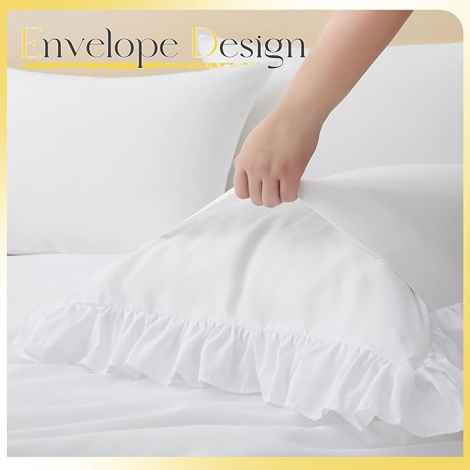 Horbaunal White Ruffle Sheets Twin Size 4 Piece, Fits 16" Deep Mattress, Microfiber White Twin Sheets with 1 Ruffled Pillowcases, Shabby Chic Bed Sheet Set