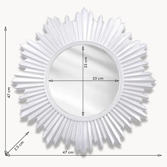 Armanda Collection Sunburst Round Wall Mirror Handmade Resin Frame Decorative Home Accent (Pearl) 47x47 cm / 18.5x18.5 Inches