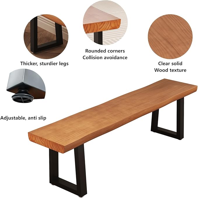 Solid Wood Top Bench with Metal Legs Durable Long Bench for Home Office Living Room Dining Room Versatile Multi Size Options Perfect Chair Stool Dining Bench Dining Chair (Light brown bench, 70.87in)