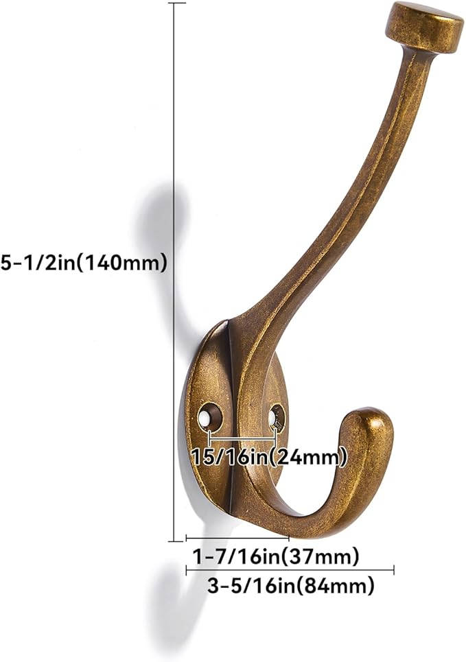 khtumeware The 5 Pack Heavy-Duty zinc Alloy Antique Brass Coat Hook is Suitable for bathrooms, Behind Doors, bedrooms, corridors, and is a Towel Robe Hooks for Both Household and Commercial use