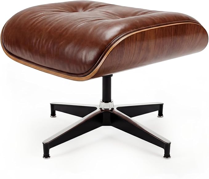 Top Grain Leather, Mid Century Chaise Lounge Chair and Ottoman, Reading Chair, Leather Accent Chair, Modern Chair, Classic Design, for Living Room Lounge Office,Retro Aged Leather, Walnut,Heightening