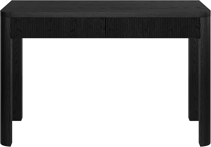 Henn&Hart 48" Fluted Modern Rectangular Wooden Home Office Desk Computer Desk Writing Table with 2 Ribbed Storage Drawers for Bedroom, Living Room, or Home Office, Natural Black