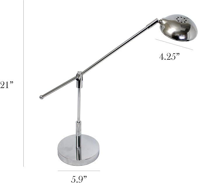 Simple Designs LD1035-CHR 21" 3W Balance Arm LED Desk Lamp with Swivel Head, Chrome (Pack of 2)