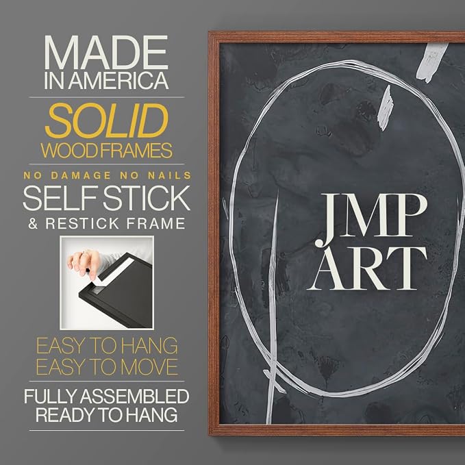 Renditions Gallery Set of 2 Peel & Stick Framed Prints, Abstract Wall Art, Circular Momentum Design Wall Decor, Re-Stickable - Ready to Hang - 22"x28" - Walnut Frame LT588