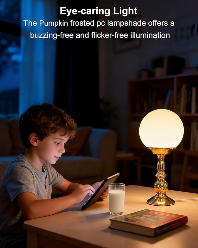 Lightdot Globe Table Lamp for Bedroom Mid Century Modern Small Desk Lamp 3000K Warmwhite Cute Nightstand Bedside Lamps for Living Room Home Office-2Pack(Gold & Black)