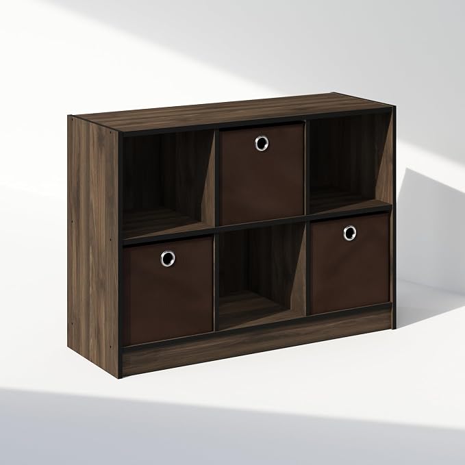 Furinno Cubic Closet Organizers and Storage, 6-Cube Closet Organizer with Bins, Open Shelf Storage, for Wardrobe, Bedroom, Living Room, Columbia Walnut