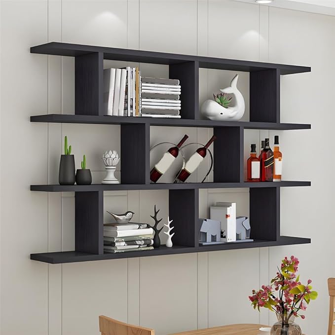 Wall Mounted Floating Shelves Modern Bookcase Storage Shelf Open Hanging Wall Shelves Bookshelf for Home Deco LivingRoom Bedroom Study Office -Black 31.5" L x 6" W x 38" H