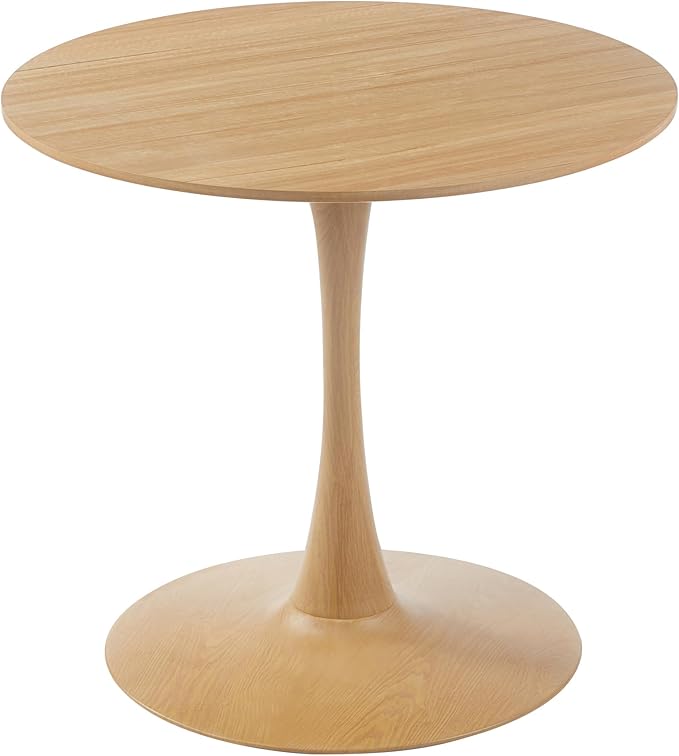 31.5 Inch Round Dining Table,Mid-Century Tulip Table with Metal Pedestal Base,Modern Leisure Table for Small Space Kitchen Dining Room,Easy Assembly,Natural