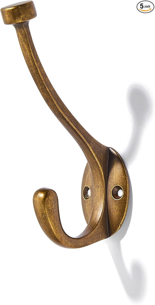 khtumeware The 5 Pack Heavy-Duty zinc Alloy Antique Brass Coat Hook is Suitable for bathrooms, Behind Doors, bedrooms, corridors, and is a Towel Robe Hooks for Both Household and Commercial use