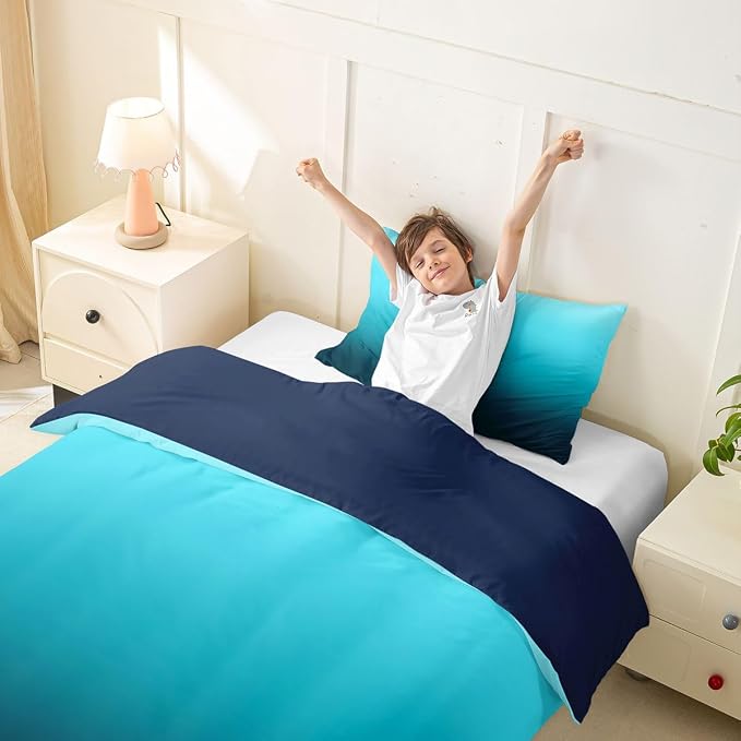 Erosebridal Ombre Blue Black Toddler Duvet Cover Modern Gradient Comforter Cover for Kids Teens Abstract Rainbow Bedding Set Contemporary Artwork Bed Set with Zipper