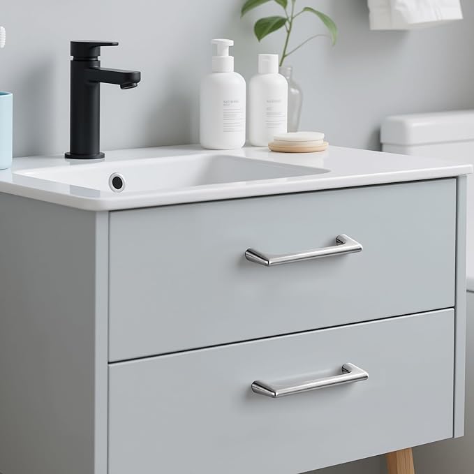 Lardmon 10 Pack Brushed Satin Nickel Modern Cabinet Pulls 3.75 Inch(96mm) Hole Center Timeless Drawer Pulls Vanity Pulls Classic Solid Kitchen Cabinet Handles Hardware for Dresser