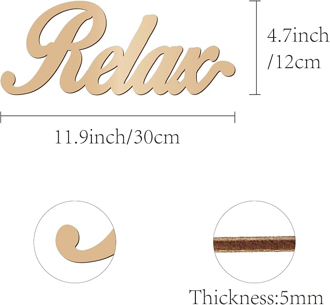 CREATCABIN Relax Wood Cutout Front Door Wooden Decor Letters Cut Art Sign Wall Hanging Decor for Restroom Cafe Shop Canteen Apartment Hotel Mall Rustic Farmhouse Porch Party Indicate Sign 11.9x4.7in
