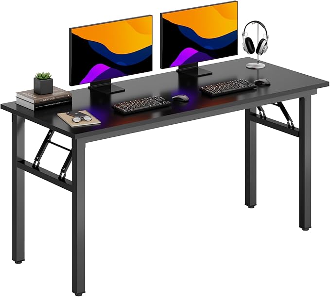 DlandHome Computer Desk, 59.8Inch Office Desk Computer Table, Study Writing Study Desk for Home Office, Black and Black
