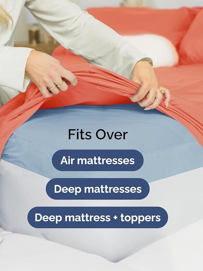 Extra Deep Full Sheet Set - 6 Piece Breathable and Cooling Sheets - Hotel Luxury Bedding for Women, Men, Kids & Teens - Easy & Secure Fit - Soft, Wrinkle Free and Comfy - Extra Deep Pockets - Coral