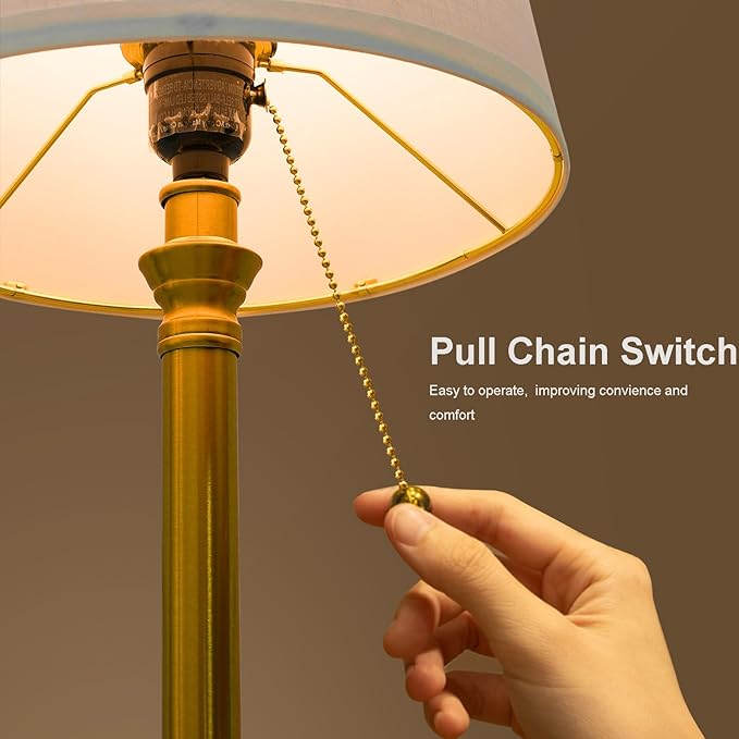 Oneach 19.5" Gold Table Lamp Set of 2, Small Bedside Table Lamps with White Linen Shade, Pull Chain Switch, USB A+C Charging Ports, Modern Nightstand Lamp for Living Room, Bedroom, Nursery