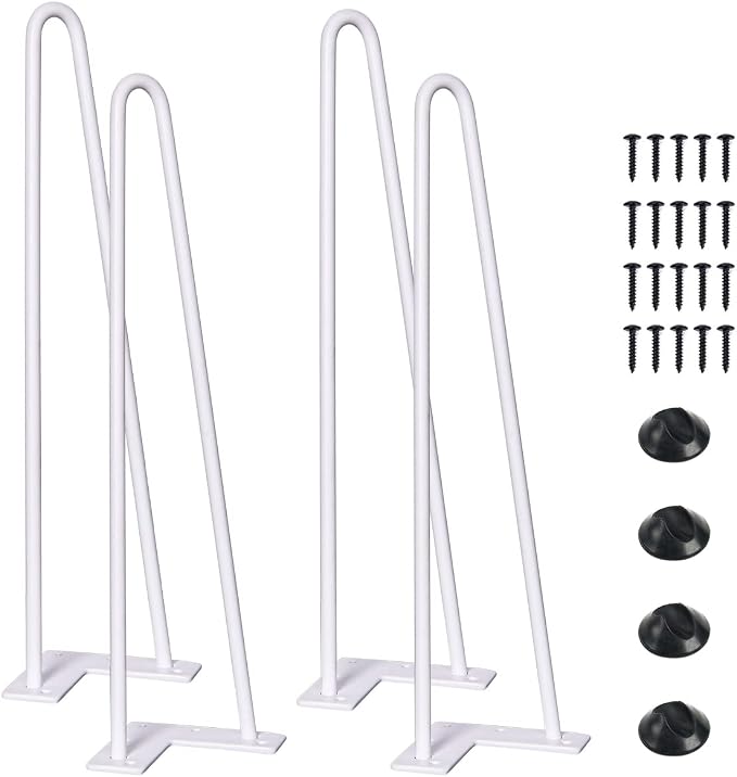 SMARTSTANDARD 14 Inch Heavy Duty Hairpin Furniture Legs, Metal Home DIY Projects for Nightstand, Coffee Table, Desk, etc with Rubber Floor Protectors White 4PCS