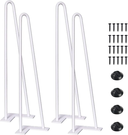 SMARTSTANDARD 14 Inch Heavy Duty Hairpin Furniture Legs, Metal Home DIY Projects for Nightstand, Coffee Table, Desk, etc with Rubber Floor Protectors White 4PCS