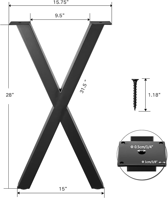 28 Inch X-Shape Table Legs - Metal Coffee Table Legs, Steel Desk Legs for DIY Furniture Dining Table, Set of 2, Black
