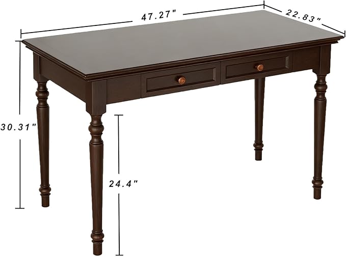 ADORZ Walnut Desk with Drawers, 47 Inch French Country Desk Solid Wood Writing Desk for Home Office, Study Workspace or Bedroom (Walnut, 47 inches)