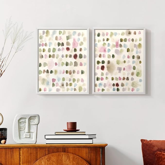 Renditions Gallery Set of 2 Peel & Stick Framed Prints, Hand Drawn Abstract Wall Art, Watercolor Seamless Pattern Wall Decor, Re-Stickable - Ready to Hang - 11"x14" - White Frame LT588