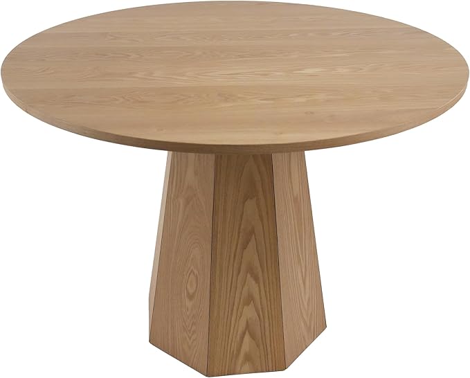 39” Round Solid Wood Dining Table for 4-5 People, Modern Pedestal Dining Kitchen Table, Farmhouse Small Wood Dining Table for Kitchen Easy Assemble, Saving Space, Brown