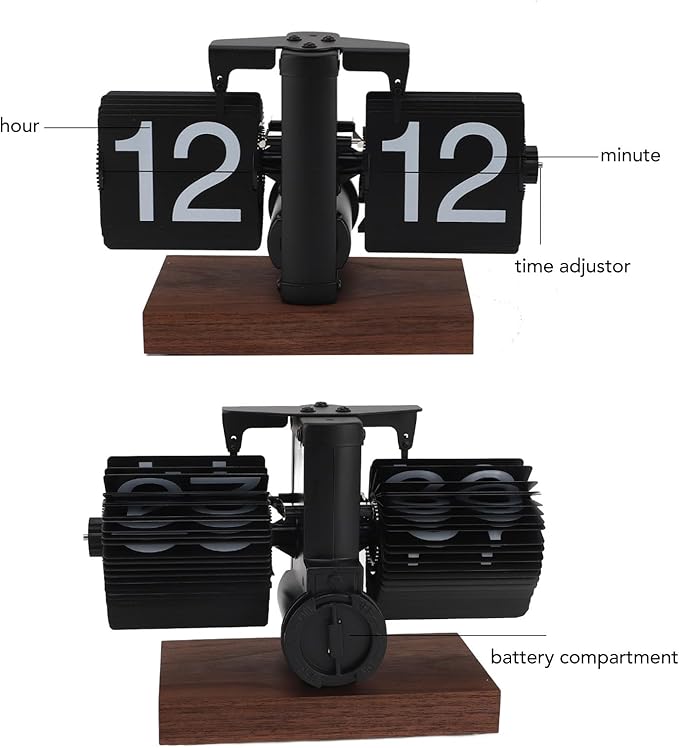 Adjustable Retro Flip Clock, 24 Hours Flip Desk Clock with Anti Slip Base, Large Number Digital Down Vintage Automatic Page Turning Timer for Home, Office