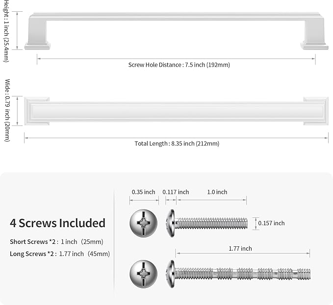 Lardmon 10 Pack 7.5 Inch(192mm) Hole Center Matte White Modern Cabinet Pulls Kitchen Cabinet Handles Kitchen Cabinet Hardware Timeless Drawer Pulls for Dresser Cupboard Wardrobe, Matte White(7.5x10)
