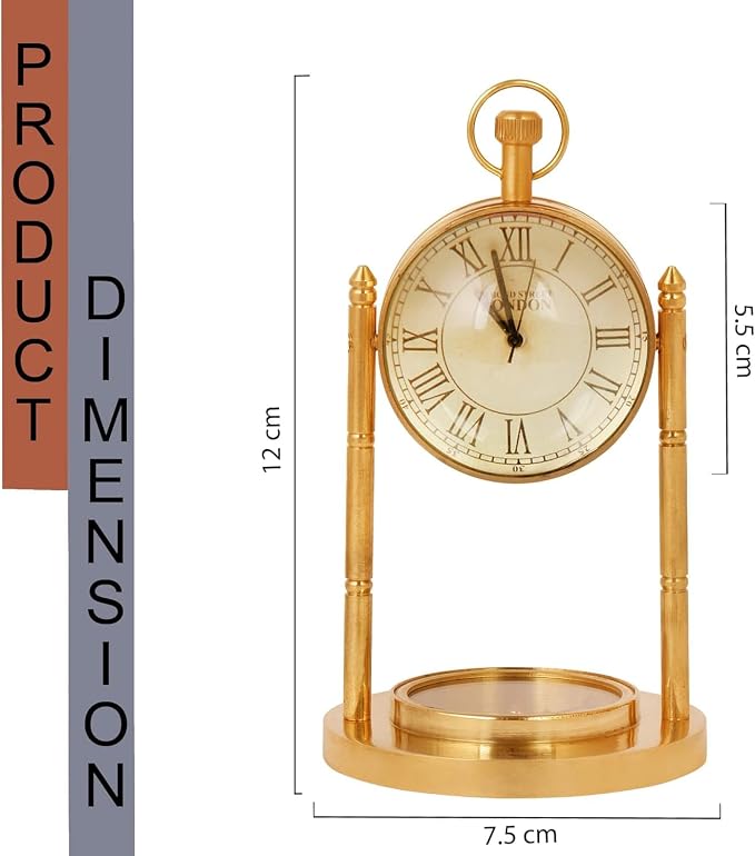 Solid Brass Desk Clock Vintage Tabletop Timepiece Antique Maritime Style Office Clock Polished Brass Finish Elegant Nautical Decor for Home, Study, or Workspace Premium (12x5.5 Inch)
