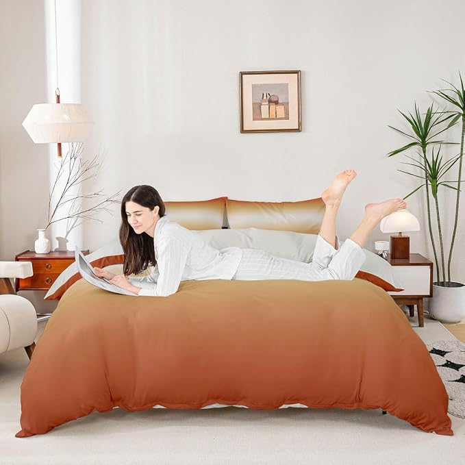 Erosebridal Teens Ombre Comforter Cover Full Orange and Yellow Bedding Set for Kids Teens Modern Gradient Duvet Cover Abstract Aesthetic Bedroom Decor, Zipper