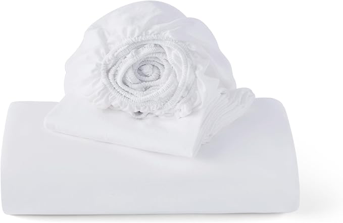 Bedsure California King Size Duvet Cover with Fitted Sheet - 4 Pieces Prewashed Cotton-Like Polyester Soft Bedding Set, Includes 1 Duvet Cover 104''x98'', 2 Pillow Shams, 1 Fitted Sheet, Bright White