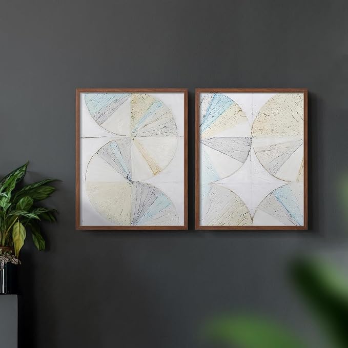 Renditions Gallery Set of 2 Peel & Stick Framed Prints, Geometric Abstract Wall Art, Pie Chart Color Wheels Wall Decor, Re-Stickable - Ready to Hang - 8"x10" - Walnut Frame LT588