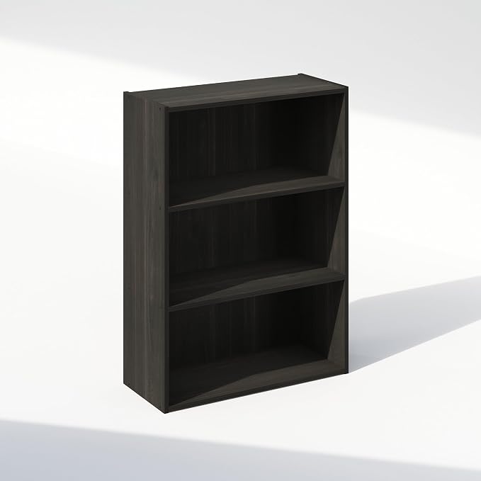 Furinno Simple Book Shelf, 3-Tier Bookshelf, Storage Shelves Bookcase, 9.7 x 23.7 x 31.5, for Living Room, Bedroom, Home Office, Espresso