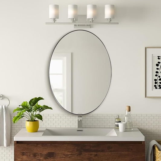 ANDY STAR Chrome Bathroom Mirror, Oval Chrome Mirror for Bathroom 20x28 Inch, Polished Chrome Anti-Rust Stainless Steel Metal Frame for Bathroom