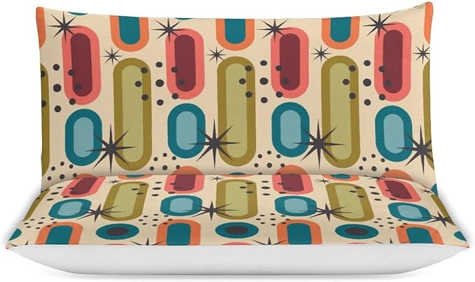 Colorful Aesthetic Comforter Cover Geometry Bed Set, Retro Atomic Duvet Cover，Modern Mid Century Bedding Sets，Aesthetic Abstract Art Bedding 3 Piece (1 Duvet Cover 102"x90" + 2 Pillow Sham 20"x30")