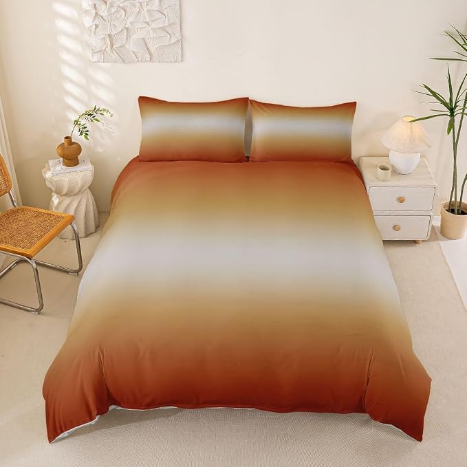 Erosebridal Teens Ombre Comforter Cover King Orange and Yellow Bedding Set for Kids Teens Modern Gradient Duvet Cover Abstract Aesthetic Bedroom Decor, Zipper