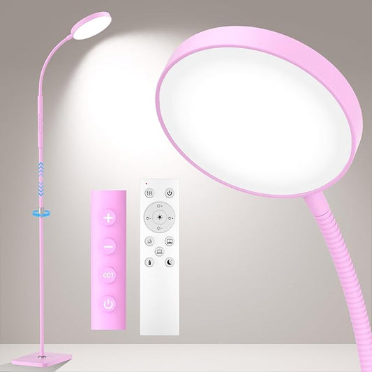 Floor Lamp, Adjustable Height Floor Lamps for Living Room Bedroom, 120 LED Super Bright Standing Lamp Remote Control Dimmable Gooseneck Tall Stand Reading Lamp for Office Craft, Pink