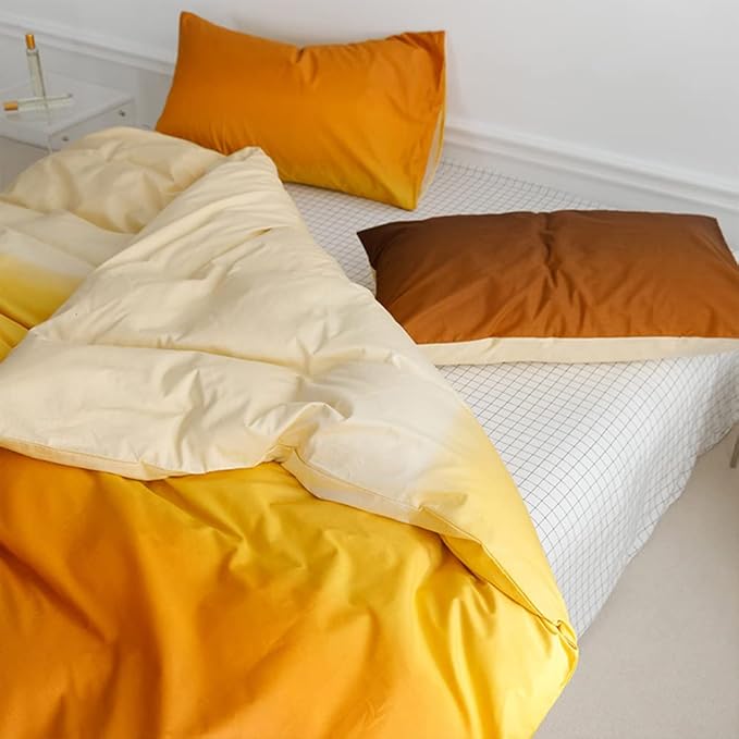 Pureant Orange Yellow Gradient Comforter Sets Twin Solid Yellow and Orange Bedding Comforters Cotton Women Girls Modern Orange Brown Gradient Soft Quilts Farmhouse Abstract Art Orange Blanket Warm