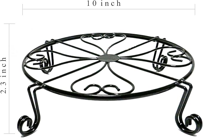 2 pack 10" 12" Rustproof Black Metal Plant Stands Heavy Duty Plants Holder Outdoor Indoor, Round Wrought Iron Sturdy Flower Planter Pot Stand, Corner Gardening Inside Potted Plant Risers - 10Inches