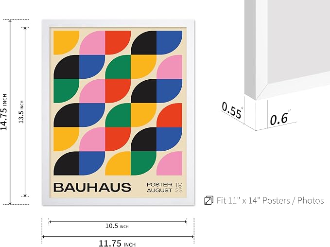 Poster Master Bauhaus Poster - Rainbow Knots Print - Abstract Art - Graphic Design Art - Geometric Art - Chic Boho Art - Mid Century Modern Art - Living Room or Bedroom Decor - 11x14 White Framed