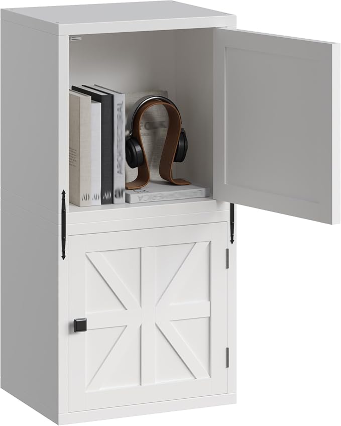 Homkdom 2 Cube Storage Organizer, DIY Bookcase with Doors, Stackable Cube Shelf with Anti-Tip Design, Modular Cubby for Bedroom, Dorm, Office, Living Room,15" W x 11.81" D x 30" H, White