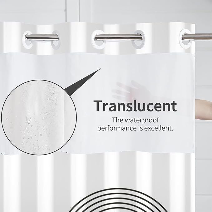 No Hook Boho Shower Curtain with Snap in Liner Set White Mid Century Shower Curtain for Bathroom Hotel Style Washable Fabric 71x74 Inch