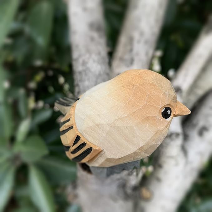 Bird Figurines Hand Carved Painted Wooden Statues for Home Decor, Gift for Bird Lovers,Housewarming, Birthday, Christmas, Anniversaries (NO.18-Chubby Bird)