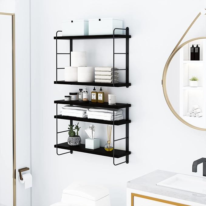 MXCSE Wall Shelves, Wall Mounted Bookshelves, DIY Floating Shelves for Wall, Wood Hanging Book Shelves for Room, Bedroom, Living Room, Easy Installation (Black, 50W x 17H)